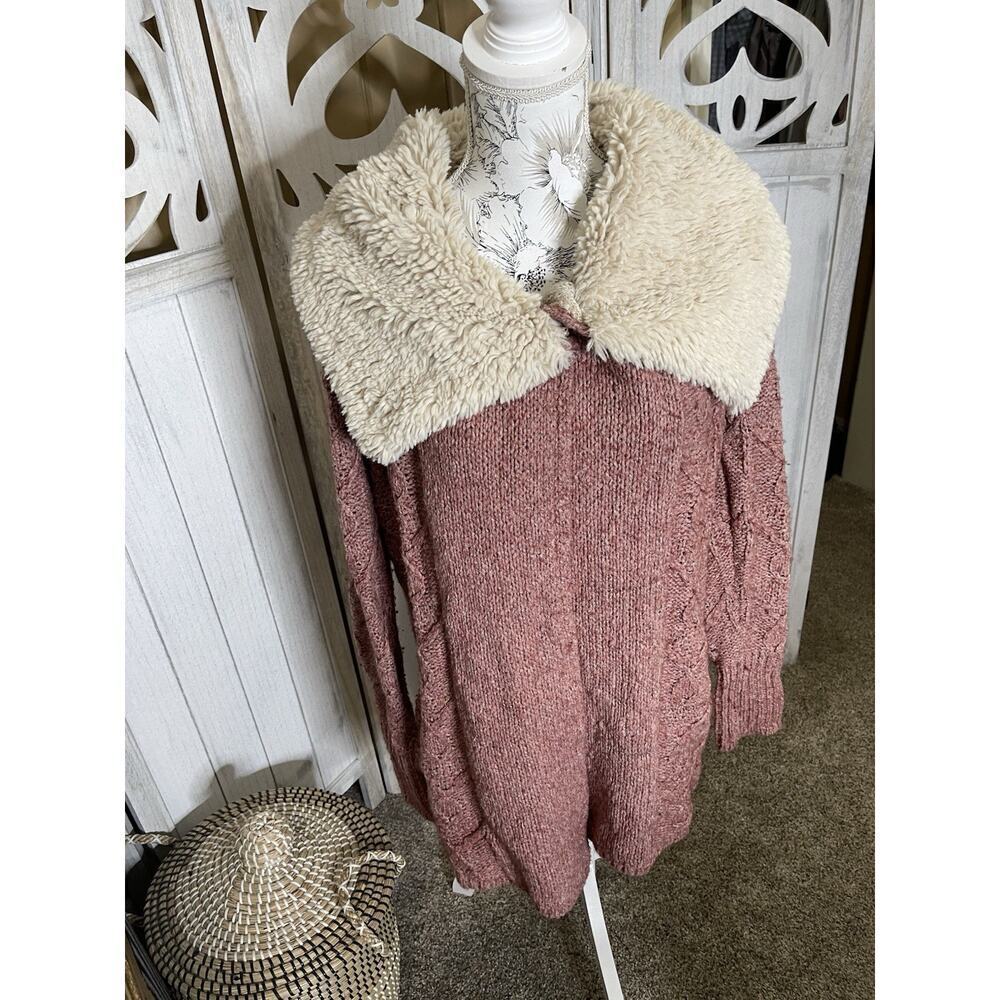 Anthropologie Sleeping on Snow Sweater Top Chunky Knit Sherpa Collar Sz Small